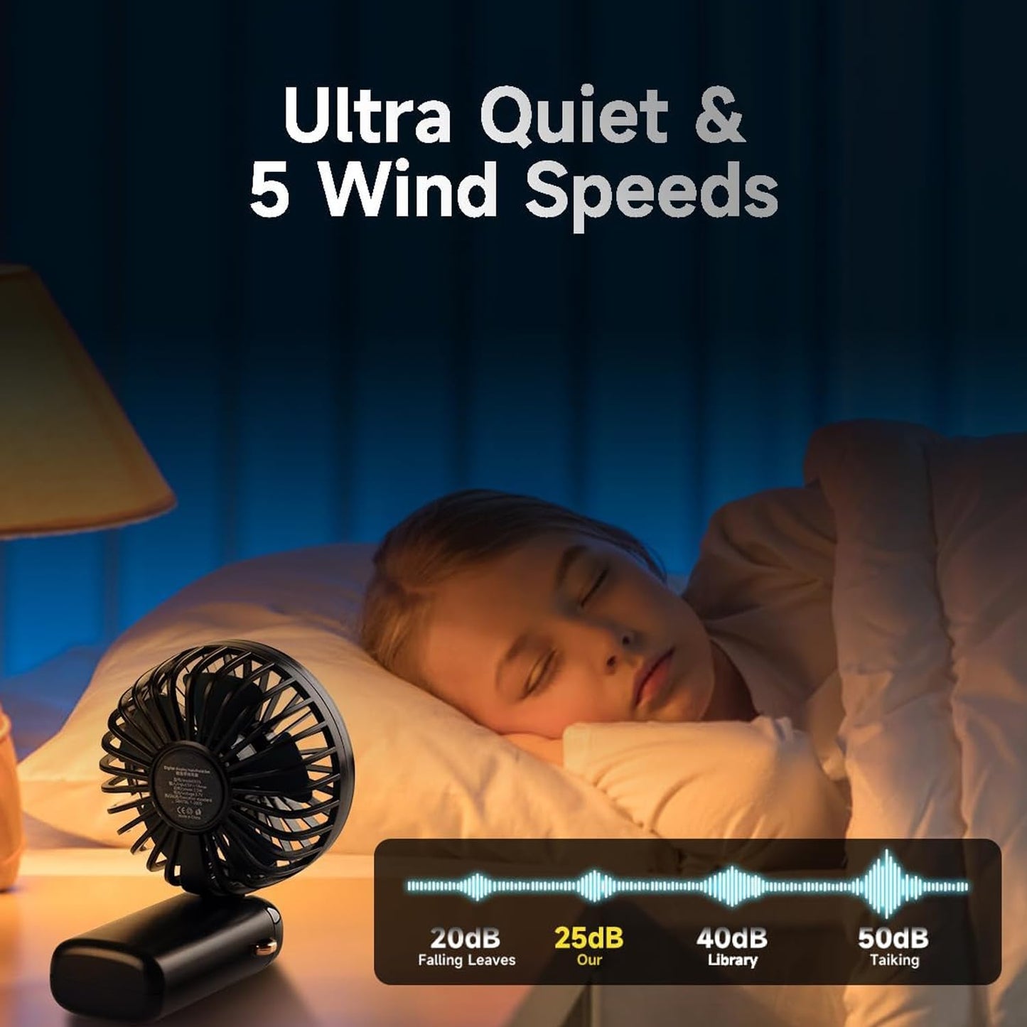 Looklike® Personal Fan, Portable Hanging Neck Fan, 5000mAh USB-C Rechargeable 5-Speed Modes Powerful Desktop Fan with Base, Max 20H Run Time, Adjustable Lanyard and Bracket Hands-free Cooling Fan