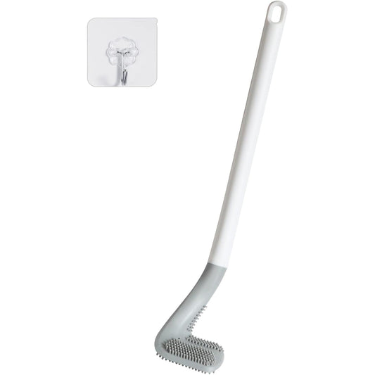 Looklike® Golf Shape Silicone Toilet Brush with Self-Adhesive Wall Hook Holder Anti-drip Non-Slip Long Handle Quick & Easy Cleaning Bathroom Cleaner Set for Western & Indian Toilets (Pack of 1)