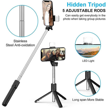 Looklike® 3-in-1 Multifunctional Selfie Stick with Detachable Wireless Remote for Vlogging & Photoshoot, Portable-Lightweight Selfie Stick for iPhone & Android Mobiles