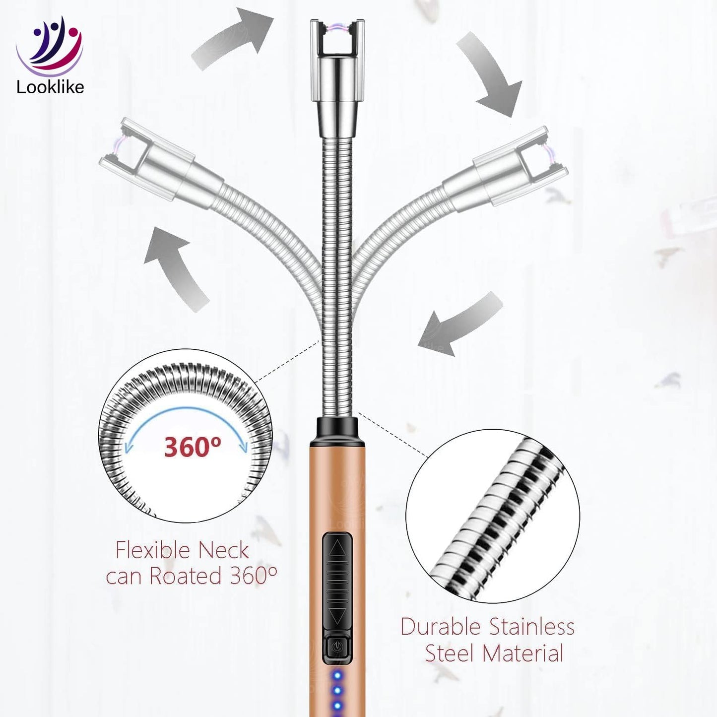 Looklike® Rechargeable Electric Gas Lighter for Kitchen, Lighter for Gas Stove, Candles, Pooja, 1 Year Warranty, C-Type USB, Kitchen Tools, Multi Purpose - 360° Flexible & Windproof, Multi