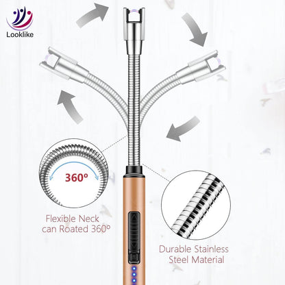 Looklike® Rechargeable Electric Gas Lighter for Kitchen, Lighter for Gas Stove, Candles, Pooja, 1 Year Warranty, C-Type USB, Kitchen Tools, Multi Purpose - 360° Flexible & Windproof, Multi
