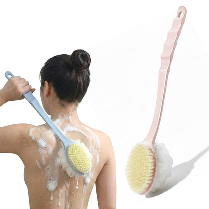 Looklike® 2-in-1 Loofah & Bristle Bath Brush – Curved Back Scrubber with Long Handle for Body Cleaning (Multicolor)