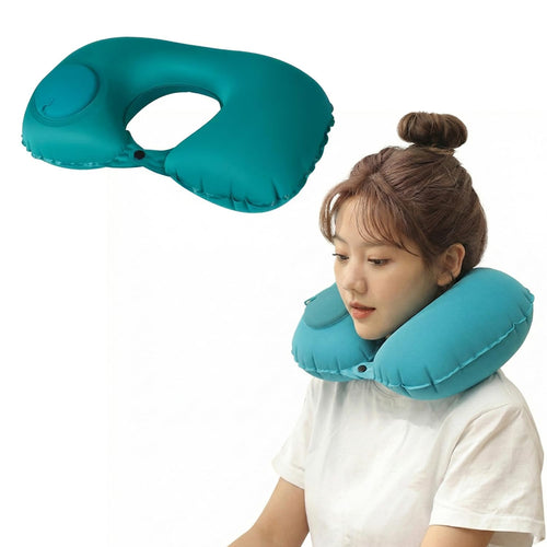 Looklike® Automatic Inflatable Travel Pillow | Ultra-Soft Ergonomic U-Shape Neck Support | for Flights Cars & Office | Compact Portable & Lightweight Neck Pillow | Easy Inflate & Deflate | Blue
