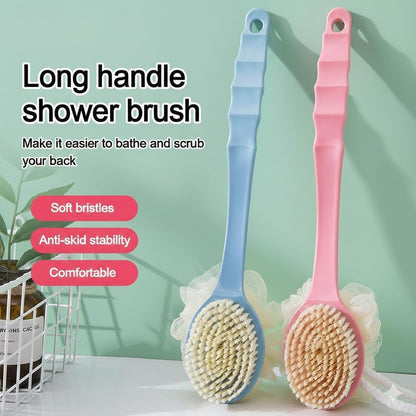 Looklike® 2-in-1 Loofah & Bristle Bath Brush – Curved Back Scrubber with Long Handle for Body Cleaning (Multicolor)