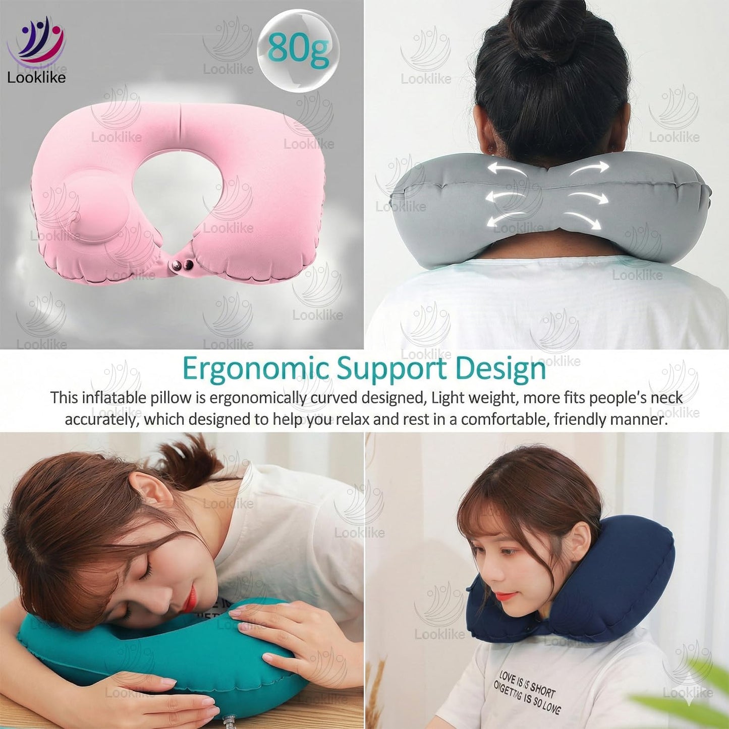 Looklike® Automatic Inflatable Travel Pillow | Ultra-Soft Ergonomic U-Shape Neck Support | for Flights Cars & Office | Compact Portable & Lightweight Neck Pillow | Easy Inflate & Deflate | Blue