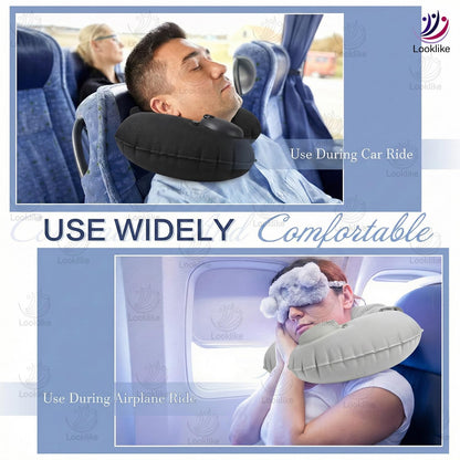Looklike® Automatic Inflatable Travel Pillow | Ultra-Soft Ergonomic U-Shape Neck Support | for Flights Cars & Office | Compact Portable & Lightweight Neck Pillow | Easy Inflate & Deflate | Blue