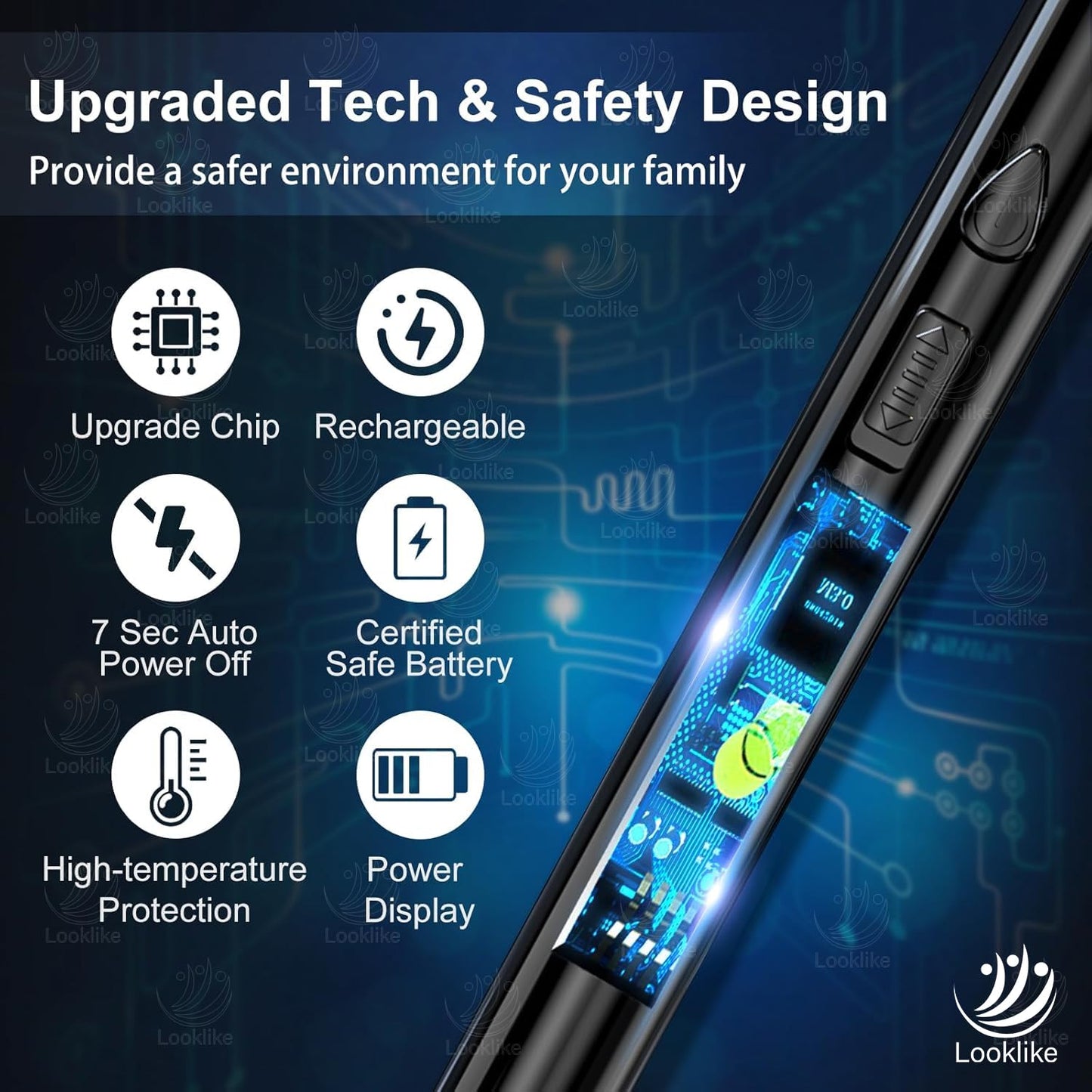 Looklike® Rechargeable Electric Gas Lighter for Kitchen, Lighter for Gas Stove, Candles, Pooja, 1 Year Warranty, C-Type USB, Kitchen Tools, Multi Purpose - 360° Flexible & Windproof, Multi