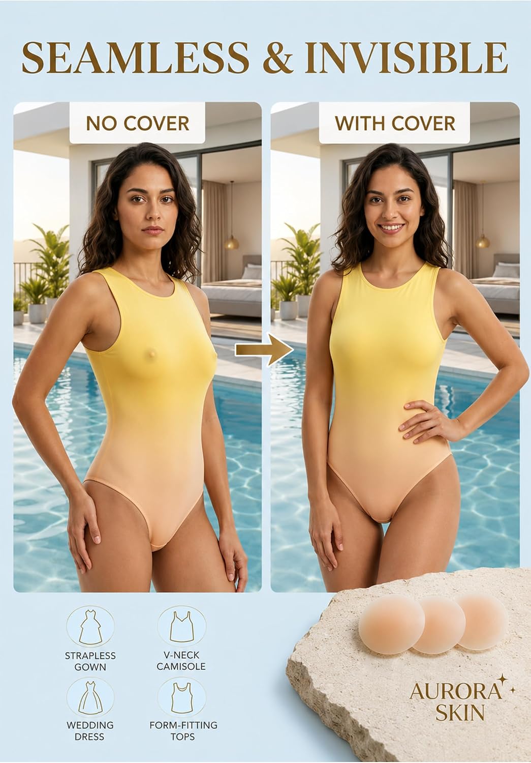 Looklike® Reusable Nipple Covers for Women | Non Adhesive Invisible Silicone Waterproof Cover | No Glue Nipple Covers | Sweatproof Breast Covers for Strapless Backless Dress (1 Pair) Nude
