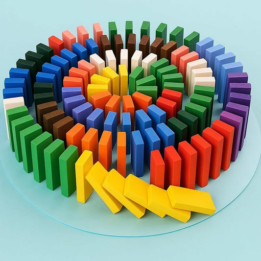 Looklike® 120 Pcs Wooden Domino Blocks Set | 12 Color Educational Building & Domino Racing Game | Creative Learning Toy for Kids 3+