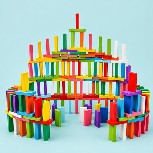 Looklike® Domino Train Blocks for Kids 100 Pcs Colorful Building Blocks for Kids STEM Learning Domino Run Game for Boys Girls Montessori Activity Toy Birthday Gift