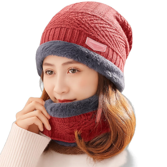 Looklike® Wool Beanie Cap & Muffler Set for Men & Women – Soft Warm Woolen Winter Cap with Neck Muffler – Unisex Winter Cap & Scarf Combo