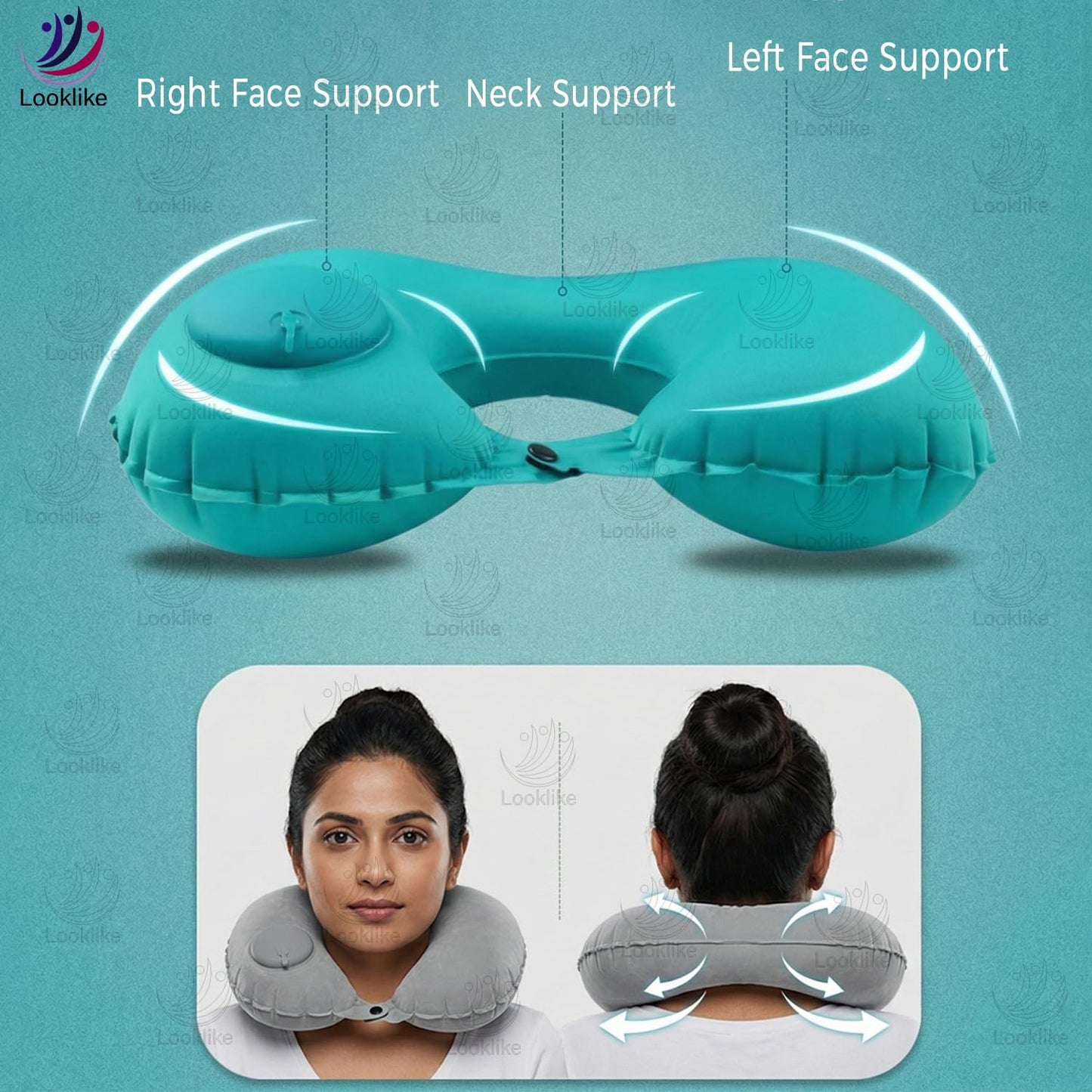 Looklike® Automatic Inflatable Travel Pillow | Ultra-Soft Ergonomic U-Shape Neck Support | for Flights Cars & Office | Compact Portable & Lightweight Neck Pillow | Easy Inflate & Deflate | Blue