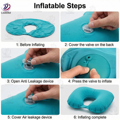 Looklike® Automatic Inflatable Travel Pillow | Ultra-Soft Ergonomic U-Shape Neck Support | for Flights Cars & Office | Compact Portable & Lightweight Neck Pillow | Easy Inflate & Deflate | Blue