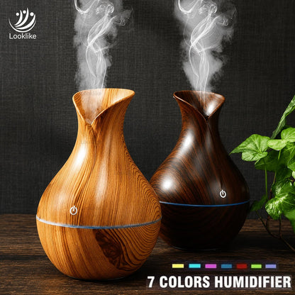 Looklike® Aroma Diffuser with Wooden Finish, Ultrasonic Essential Oil Diffuser & Humidifier, LED Night Light, Quiet Air Freshener for Home Bedroom Office Spa (Multi)