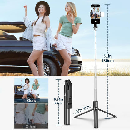 Looklike® 3-in-1 Multifunctional Selfie Stick with Detachable Wireless Remote for Vlogging & Photoshoot, Portable-Lightweight Selfie Stick for iPhone & Android Mobiles
