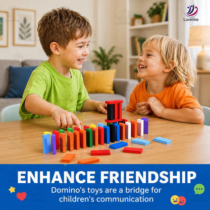 Looklike® 120 Pcs Wooden Domino Blocks Set | 12 Color Educational Building & Domino Racing Game | Creative Learning Toy for Kids 3+