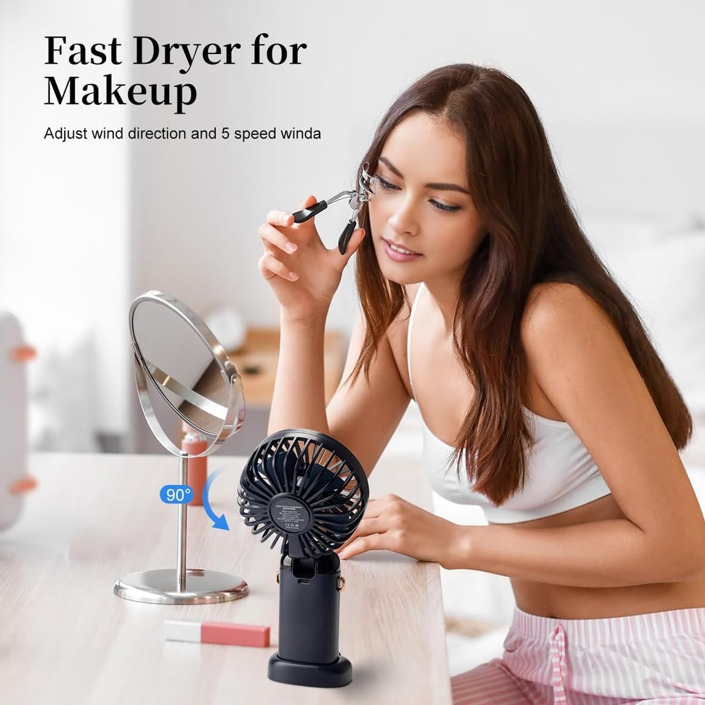 Looklike® Personal Fan, Portable Hanging Neck Fan, 5000mAh USB-C Rechargeable 5-Speed Modes Powerful Desktop Fan with Base, Max 20H Run Time, Adjustable Lanyard and Bracket Hands-free Cooling Fan