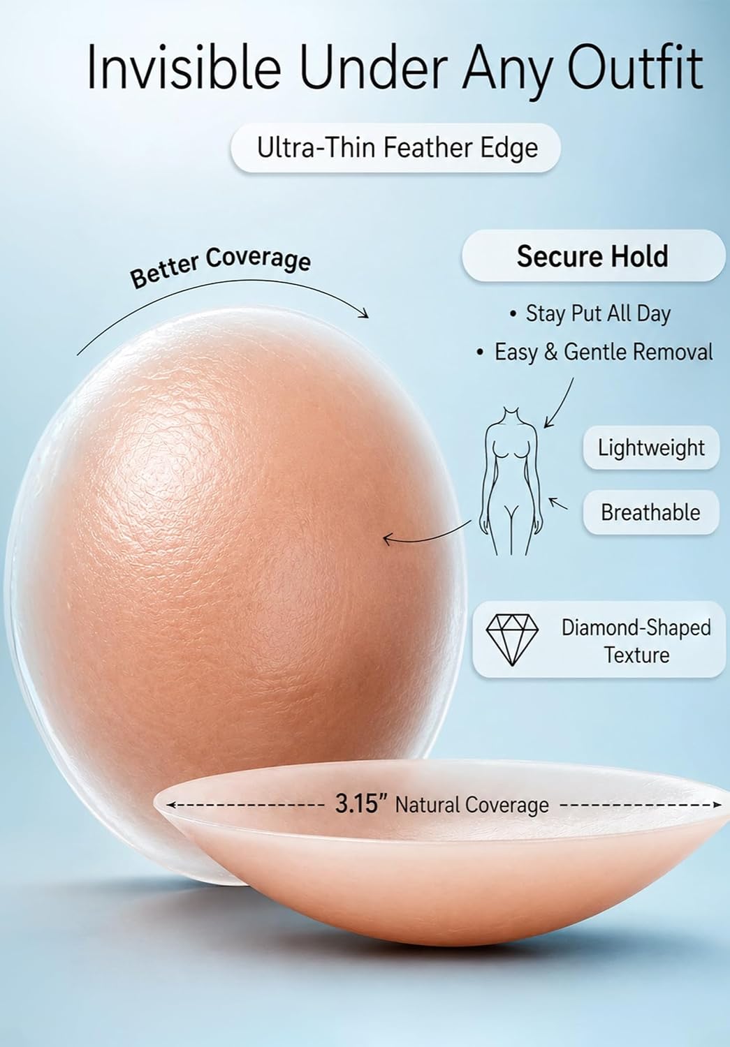Looklike® Reusable Nipple Covers for Women | Non Adhesive Invisible Silicone Waterproof Cover | No Glue Nipple Covers | Sweatproof Breast Covers for Strapless Backless Dress (1 Pair) Nude