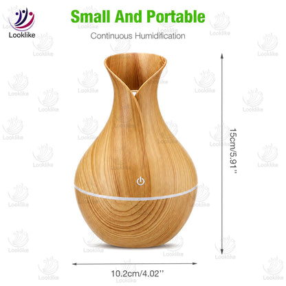 Looklike® Aroma Diffuser with Wooden Finish, Ultrasonic Essential Oil Diffuser & Humidifier, LED Night Light, Quiet Air Freshener for Home Bedroom Office Spa (Multi)
