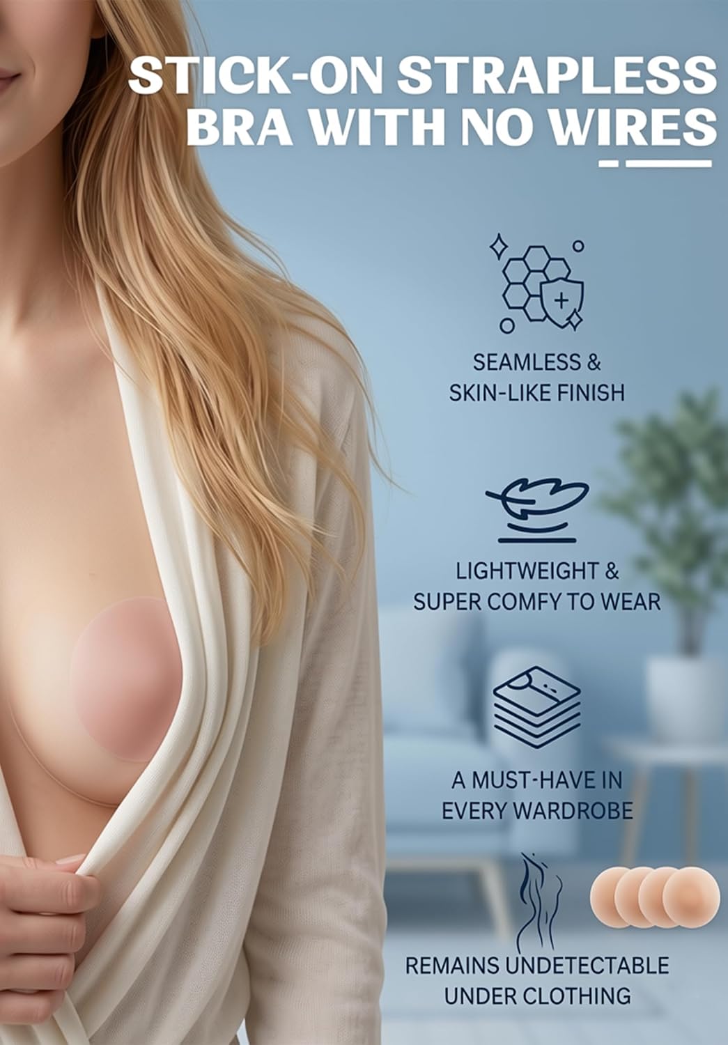 Looklike® Reusable Nipple Covers for Women | Non Adhesive Invisible Silicone Waterproof Cover | No Glue Nipple Covers | Sweatproof Breast Covers for Strapless Backless Dress (1 Pair) Nude