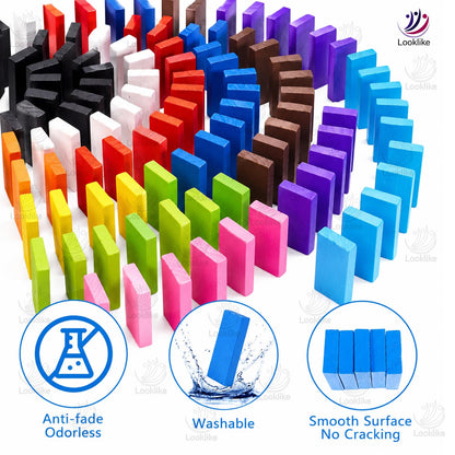 Looklike® 120 Pcs Wooden Domino Blocks Set | 12 Color Educational Building & Domino Racing Game | Creative Learning Toy for Kids 3+