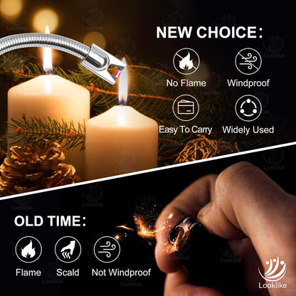 Looklike® Rechargeable Electric Gas Lighter for Kitchen, Lighter for Gas Stove, Candles, Pooja, 1 Year Warranty, C-Type USB, Kitchen Tools, Multi Purpose - 360° Flexible & Windproof, Multi