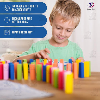 Looklike® 120 Pcs Wooden Domino Blocks Set | 12 Color Educational Building & Domino Racing Game | Creative Learning Toy for Kids 3+