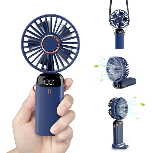 Looklike® Personal Fan, Portable Hanging Neck Fan, 5000mAh USB-C Rechargeable 5-Speed Modes Powerful Desktop Fan with Base, Max 20H Run Time, Adjustable Lanyard and Bracket Hands-free Cooling Fan