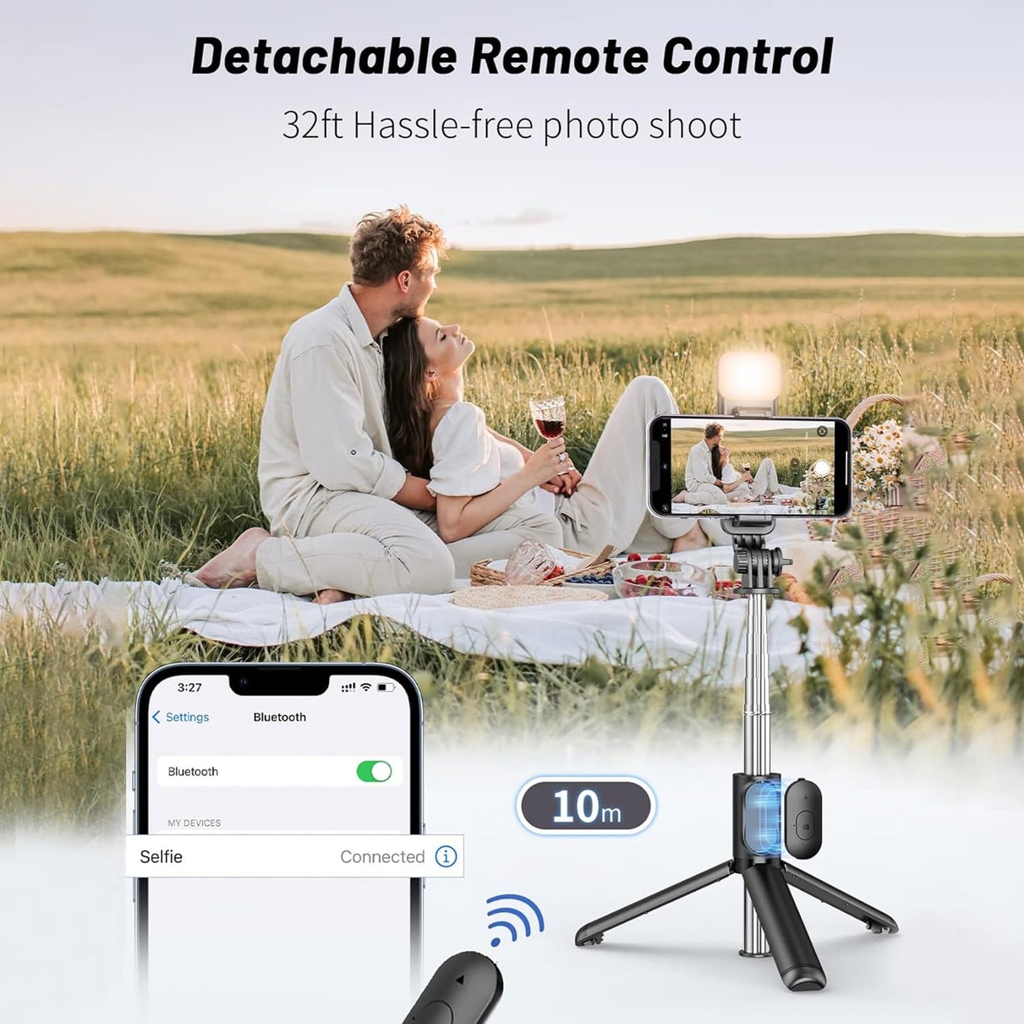 Looklike® 3-in-1 Multifunctional Selfie Stick with Detachable Wireless Remote for Vlogging & Photoshoot, Portable-Lightweight Selfie Stick for iPhone & Android Mobiles