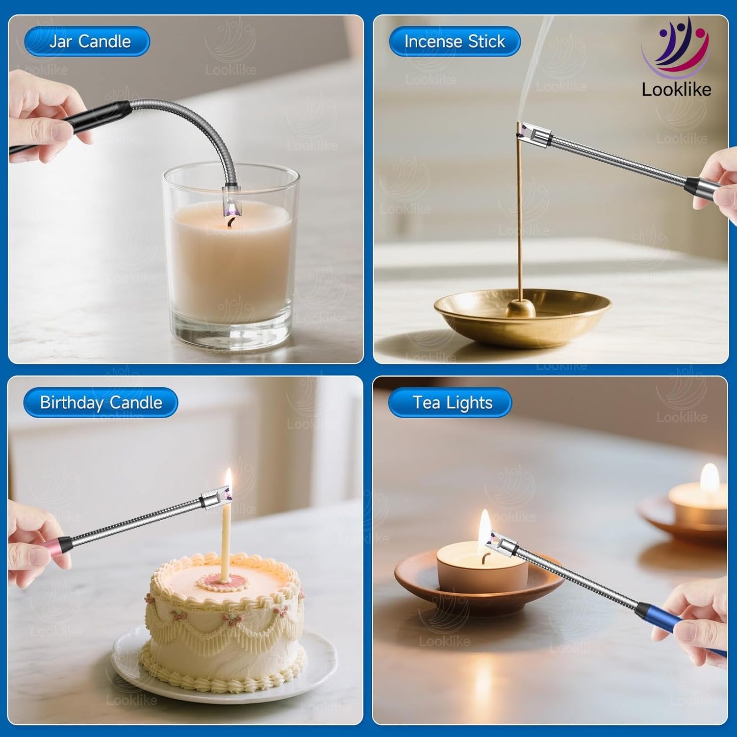 Looklike® Rechargeable Electric Gas Lighter for Kitchen, Lighter for Gas Stove, Candles, Pooja, 1 Year Warranty, C-Type USB, Kitchen Tools, Multi Purpose - 360° Flexible & Windproof, Multi