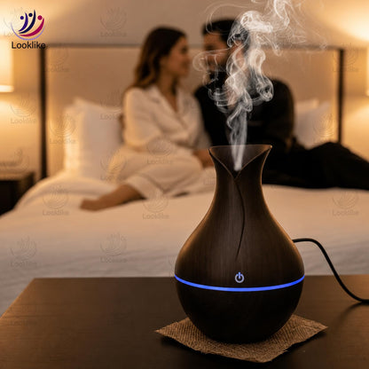 Looklike® Aroma Diffuser with Wooden Finish, Ultrasonic Essential Oil Diffuser & Humidifier, LED Night Light, Quiet Air Freshener for Home Bedroom Office Spa (Multi)