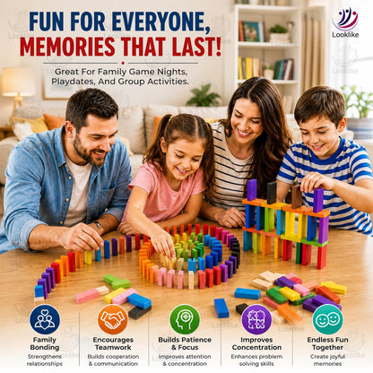 Looklike® 120 Pcs Wooden Domino Blocks Set | 12 Color Educational Building & Domino Racing Game | Creative Learning Toy for Kids 3+