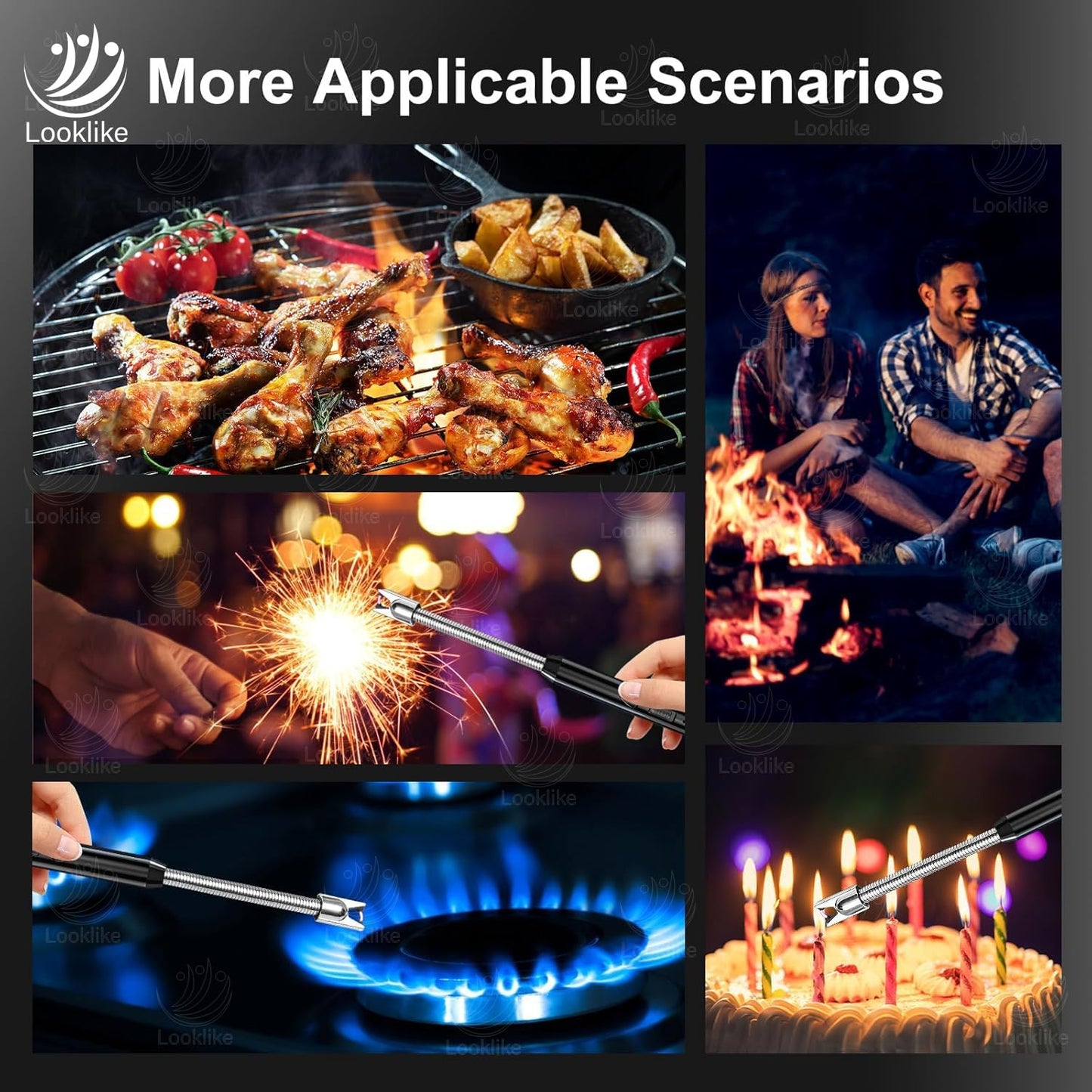 Looklike® Rechargeable Electric Gas Lighter for Kitchen, Lighter for Gas Stove, Candles, Pooja, 1 Year Warranty, C-Type USB, Kitchen Tools, Multi Purpose - 360° Flexible & Windproof, Multi
